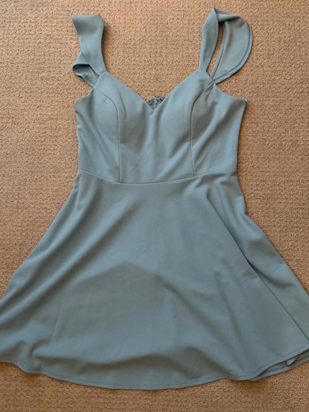 Sage Blue Mini Fit & Flare Dress with Sweetheart Neckline
